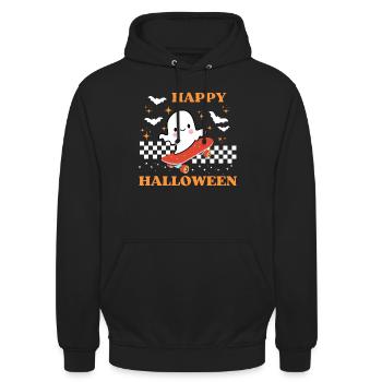 Gespenst auf Skateboard - Unisex Hoodie - Schwarz - Vorne - Alina (178cm) & Michal (187cm)
