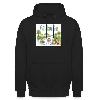 Fuldaufer: Fluss-Abenteuer ! - Unisex Hoodie - Schwarz - Vorne - Alina (178cm) & Michal (187cm)