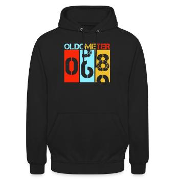 Oldometer 68 Retro 69. Geburtstags-Meilenstein - Unisex Hoodie - Schwarz - Vorne - Alina (178cm) & Michal (187cm)