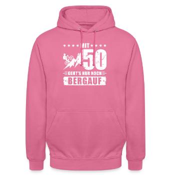 50. Geburtstag Bergauf Fahrrad Radfahren - Unisex Hoodie - Pink - Vorne - Alina (178cm) & Michal (187cm)