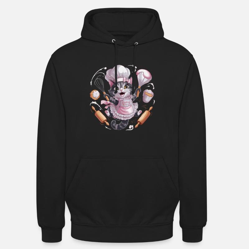 Liebenswerte Katze beim Backen - Unisex Hoodie - Schwarz