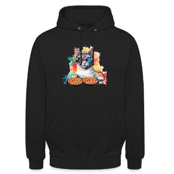 Outer Space Cat Pizza Disc Jockey - Interstellar - Unisex Hoodie - black - Front - Alina (178cm) & Michal (187cm)
