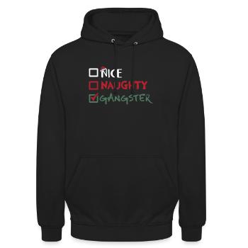 Weihnachten Humor Lustig Nice Naughty Gangster - Unisex Hoodie - Schwarz - Vorne - Alina (178cm) & Michal (187cm)
