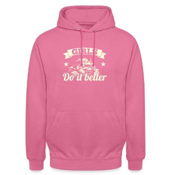 Women Motorcycle Biker Girl Motorcyclist - Unisex Hoodie - pink - Front - Alina (178cm) & Michal (187cm)