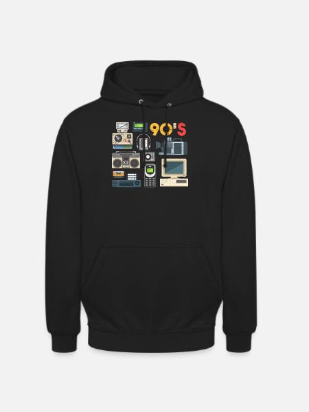 90 s, cassette radio, Walkman, Beatbox, VHS - Unisex Hoodie - black