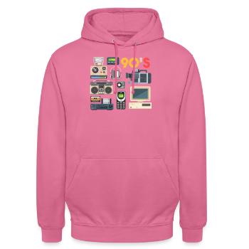 90 s , Kassetten Radio,Walkman , Beatbox, VHS - Unisex Hoodie - Pink - Vorne - Alina (178cm) & Michal (187cm)