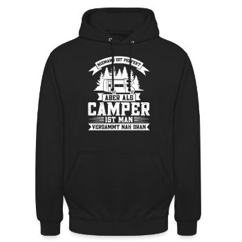 Campen Camping camper Wanderung Geschenk - Unisex Hoodie - Schwarz - Vorne - Alina (178cm) & Michal (187cm)