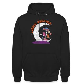 Cosmic Dreamer Hippie Mushroom - Unisex Hoodie - Schwarz - Vorne - Alina (178cm) & Michal (187cm)