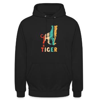 Retro Wildkatze Raubkatze Königstiger Sibirischer - Unisex Hoodie - Schwarz - Vorne - Alina (178cm) & Michal (187cm)