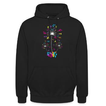 Musiknoten Löwenzahnblumen Musiker - Unisex Hoodie - Schwarz - Vorne - Alina (178cm) & Michal (187cm)