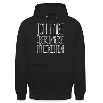ÜBERSINNLOSE FÄHIGKEITEN - Lustiges Geschenk - Unisex Hoodie - Schwarz - Vorne - Alina (178cm) & Michal (187cm)
