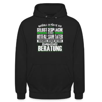 Notfallsanitäter Selbstgespräche - Unisex Hoodie - Schwarz - Vorne - Alina (178cm) & Michal (187cm)