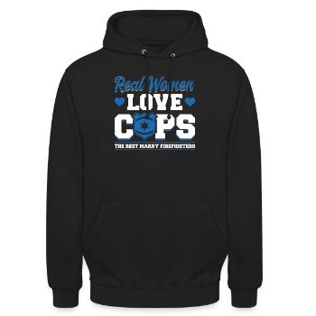 Real Women Love Policemen - Unisex Hoodie - black - Front - Alina (178cm) & Michal (187cm)