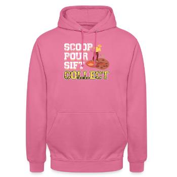 Scoop Pour Sift Collect - Gold Panner - Unisex Hoodie - pink - Front - Alina (178cm) & Michal (187cm)
