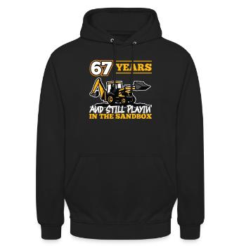 67 years - 67 years old - 67th birthday - excavator - Unisex Hoodie - black - Front - Alina (178cm) & Michal (187cm)