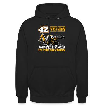 42 Jahre - 42 Jahre Alt - 42. Geburtstag - Bagger - Unisex Hoodie - Schwarz - Vorne - Alina (178cm) & Michal (187cm)
