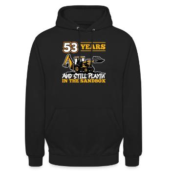 53 Jahre - 53 Jahre Alt - 53. Geburtstag - Bagger - Unisex Hoodie - Schwarz - Vorne - Alina (178cm) & Michal (187cm)