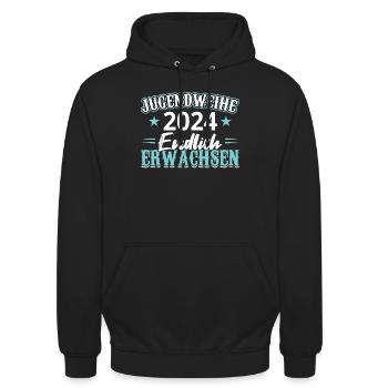 Jugendweihe 2024 Mädchen Junge - Unisex Hoodie - Schwarz - Vorne - Alina (178cm) & Michal (187cm)