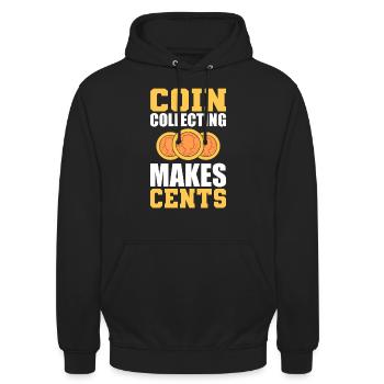 Coin Collecting Makes Cents Münzsammler - Unisex Hoodie - Schwarz - Vorne - Alina (178cm) & Michal (187cm)