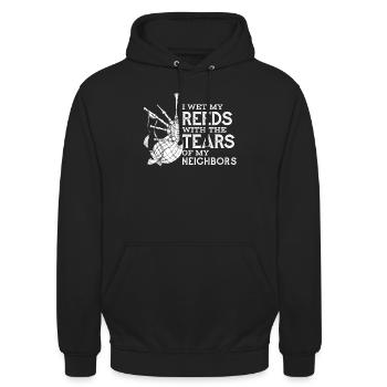 Befeuchte mein Schilf mit Tränen des Blasrohrs meiner Nachbarn - Unisex Hoodie - Schwarz - Vorne - Alina (178cm) & Michal (187cm)