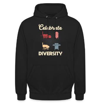 Celebrate Diversity BBQ Vielfalt Feiern - Unisex Hoodie - black - Front - Alina (178cm) & Michal (187cm)