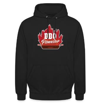 BBQ Pitmaster Flammendes Grillvergnügen - Unisex Hoodie - Schwarz - Vorne - Alina (178cm) & Michal (187cm)