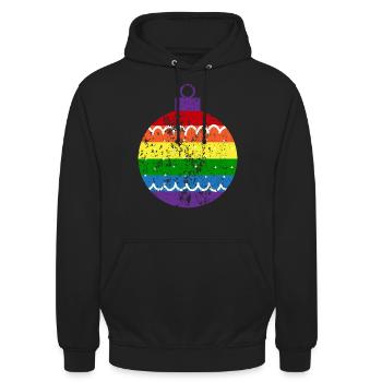 Regenbogen Weihnachtskugel Queer Gay Pride - Unisex Hoodie - Schwarz - Vorne - Alina (178cm) & Michal (187cm)