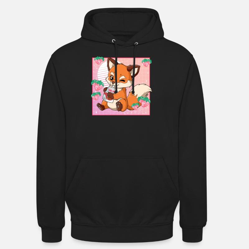 Kawaii Fuchs Erdbeermilch - Unisex Hoodie - Schwarz