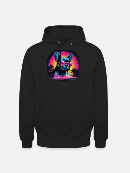 80s 90s Synthwave French Bulldog - Unisex Hoodie - black