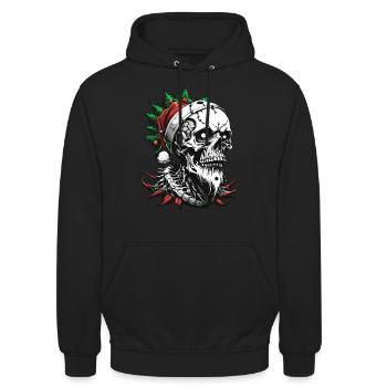 Santa Skull // Totenkopf Weihnachtsmann FS0037 - Unisex Hoodie - Schwarz - Vorne - Alina (178cm) & Michal (187cm)