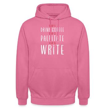 Étape 1 : Buvez du café : Étape 2 : Palpitez : Étape 3 : Écrivez2 - Sweat-shirt à capuche unisexe - rose - Devant - Alina (178cm) & Michal (187cm)
