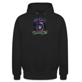 Katze Astronaut Astral Catventure - Unisex Hoodie - Schwarz - Vorne - Alina (178cm) & Michal (187cm)