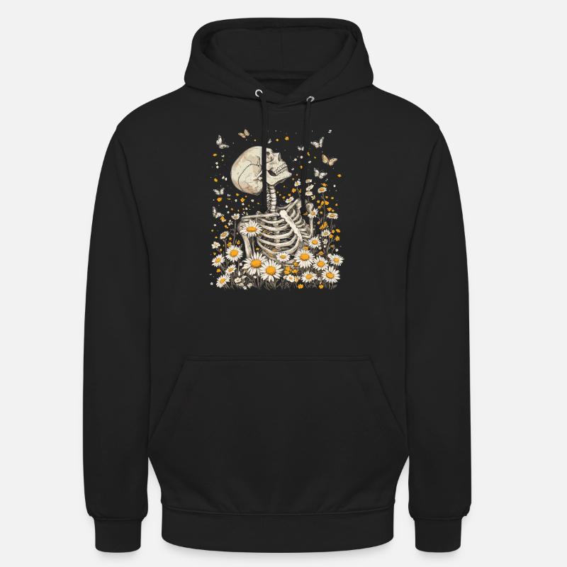 Skelett Blumen - Unisex Hoodie - Schwarz