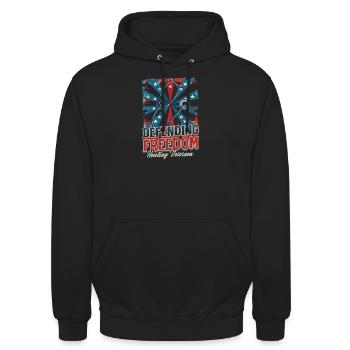 Une infirmière VA défend la liberté, guérit les anciens combattants - Sweat-shirt à capuche unisexe - noir - Devant - Alina (178cm) & Michal (187cm)