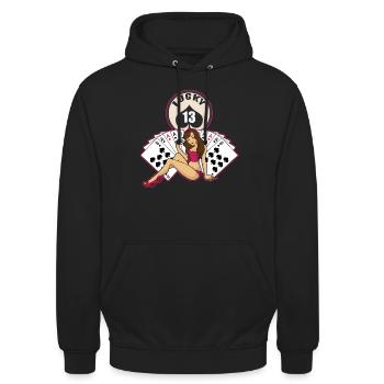 Poker - Pin Up Girl - Lucky 13 - Unisex Hoodie - black - Front - Alina (178cm) & Michal (187cm)