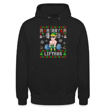 Bodybuilding Elf Merry Liftmas Gym Fitness - Unisex Hoodie - Schwarz - Vorne - Alina (178cm) & Michal (187cm)