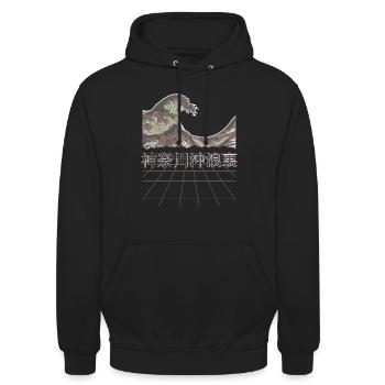 Japan Vintage Retro große Welle von Kanagawa - Unisex Hoodie - Schwarz - Vorne - Alina (178cm) & Michal (187cm)