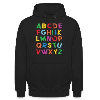 ABC Colorful Alphabet Letters for Reading - Unisex Hoodie - black - Front - Alina (178cm) & Michal (187cm)