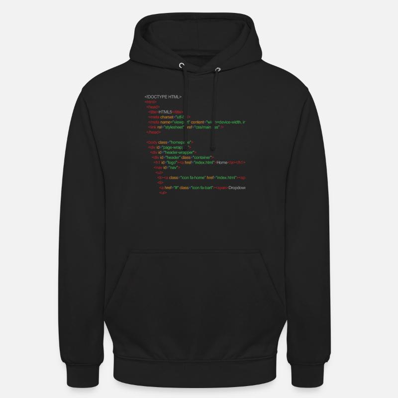 Code HTML5 - Sweat-shirt à capuche unisexe - noir