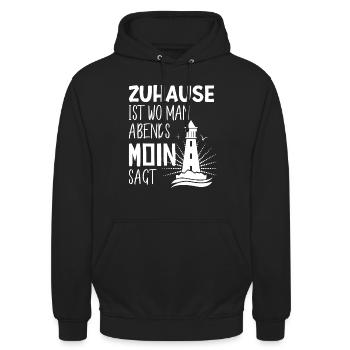 Norden Zuhause ist wo man Abends Moin sagt - Unisex Hoodie - Schwarz - Vorne - Alina (178cm) & Michal (187cm)