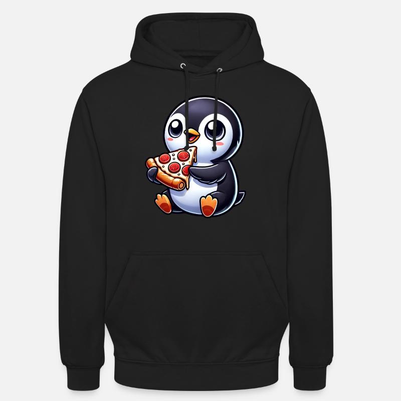 Mignon pingouin pizza dessin animé - Sweat-shirt à capuche unisexe - noir