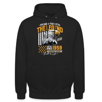 Vintage 1959 Homme Mythe Légende Anniversaire - Sweat-shirt à capuche unisexe - noir - Devant - Alina (178cm) & Michal (187cm)