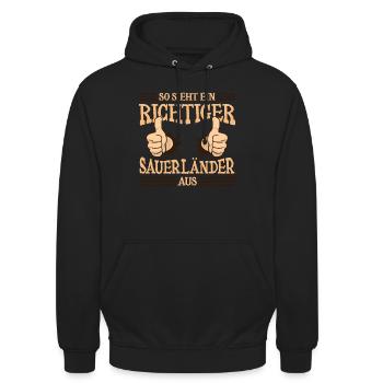 Richtiger Sauerländer Sauerland NRW Region - Unisex Hoodie - Schwarz - Vorne - Alina (178cm) & Michal (187cm)