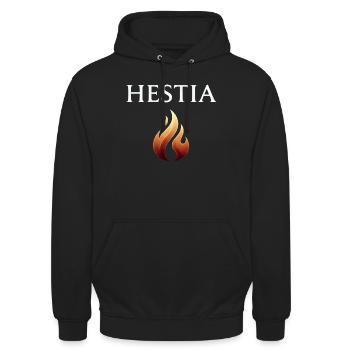 Hestia Flamme Grafik - Unisex Hoodie - Schwarz - Vorne - Alina (178cm) & Michal (187cm)