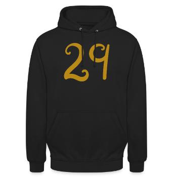 29 - Unisex Hoodie - Schwarz - Vorne - Alina (178cm) & Michal (187cm)