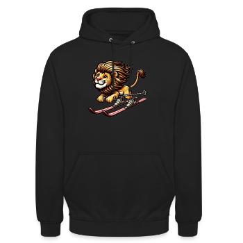 Cute Skier Lion - Unisex Hoodie - Schwarz - Vorne - Alina (178cm) & Michal (187cm)