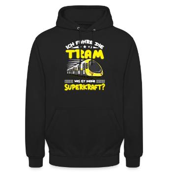 Straßenbahn Straßenbahnfahrer Tram Trambahn - Unisex Hoodie - Schwarz - Vorne - Alina (178cm) & Michal (187cm)