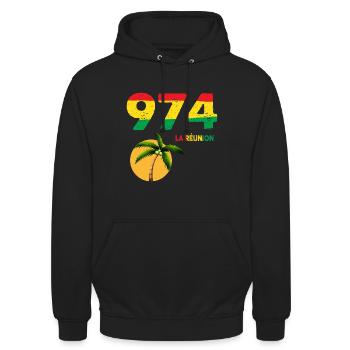 974 La Réunion Rastafari Rasta - Sweat-shirt à capuche unisexe - noir - Devant - Alina (178cm) & Michal (187cm)
