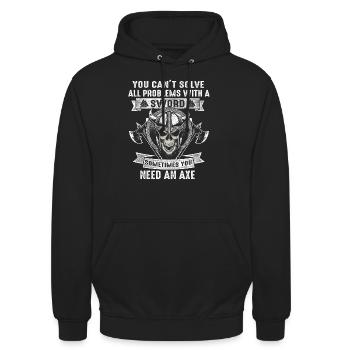 Wikinger Spruch Schwert und Axt - Unisex Hoodie - Schwarz - Vorne - Alina (178cm) & Michal (187cm)
