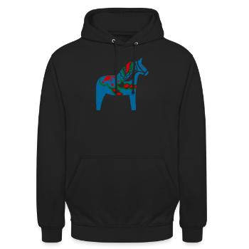 Schwedisches Dala-Pferd Schweden Blaues Dalarna-Pferd Desig - Unisex Hoodie - Schwarz - Vorne - Alina (178cm) & Michal (187cm)